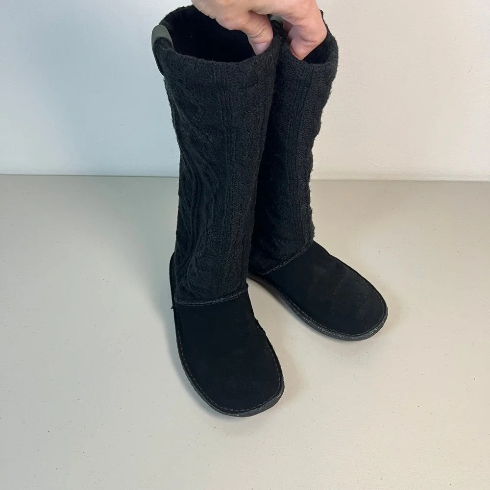 Keen Black Suede Cable Knit Tall Winter Boots Size 6 US 36 EU